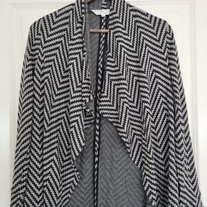 Trina Turk Black Gray Stripe Drape Front Cardigan size 0 (S)